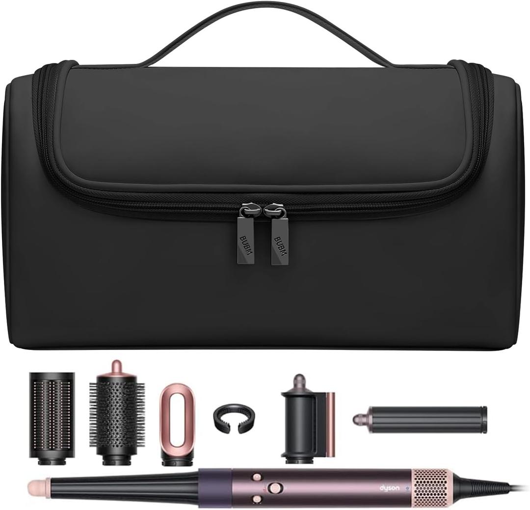 BUBM Travel Case Compatible with Dyson Airwrap Complete Styler and Attachments, Portable Storage Bag with Metal Hanging Hook for Airwrap All Models, Long Barrel, Hair Curler Accessories (Black)