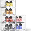 Shoe Storage Boxes Fit Size 13, White Plastic Stackable Shoe Organizer for Closet, Shoe Rack & Holder Sneaker Container, Thicken & Sturdy 6-Sided Hard Clear White 6 Pack