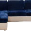 MIFXIN Velvet Stretch Couch Cushion Slipcover Sofa Cover 1 Piece Universal Elastic Wear-Resistant Sofa Seat Cover Furniture Protector (Navy Blue, Plus Size 1-Seater)
