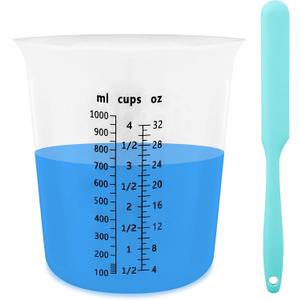 Silicone Resin Mixing 1L Measuring Cup Set for Resin Supplies, Easy-to-Read Marks, 1000ml/32oz Large Cup, Thickened Reusable Silicone Cups for Epoxy Mixing, Jewelry Making