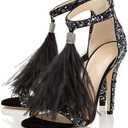 Women's Tassels Rhinestone Heeled Sandals Wedding Dress White Sandals Stiletto Heel Pearl (11, Black)