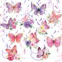 Pajean 30 Pieces Butterfly Party Decorations Watercolor Purple Butterfly Hanging Swirls Decorations Summer Themed Swirls Garland for Baby Girl Birthday Wedding Party Supplies