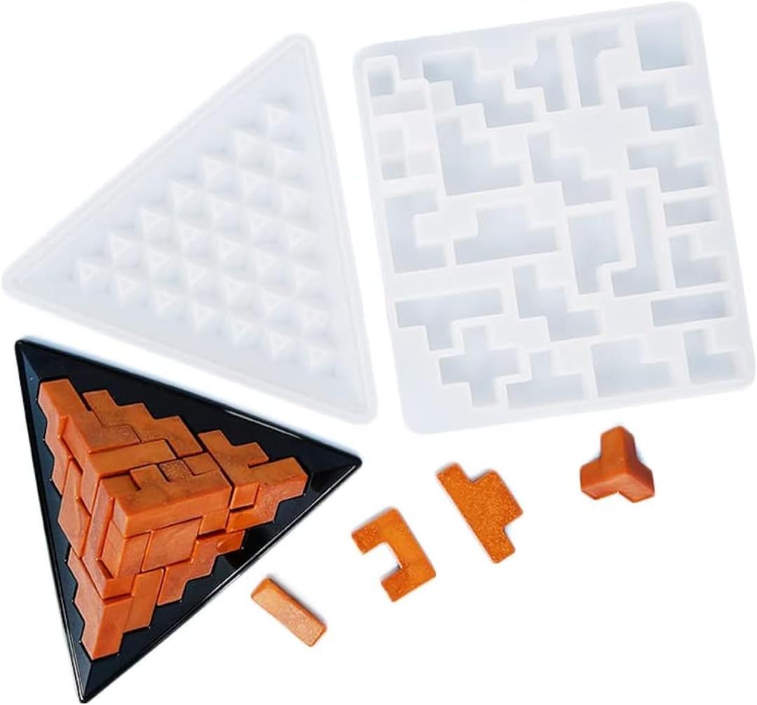 2pcs Pyramid Resin Puzzle Molds, Puzzle Silicone Mold for Epoxy Resin Casting, Silicone Mold for DIY Crafts