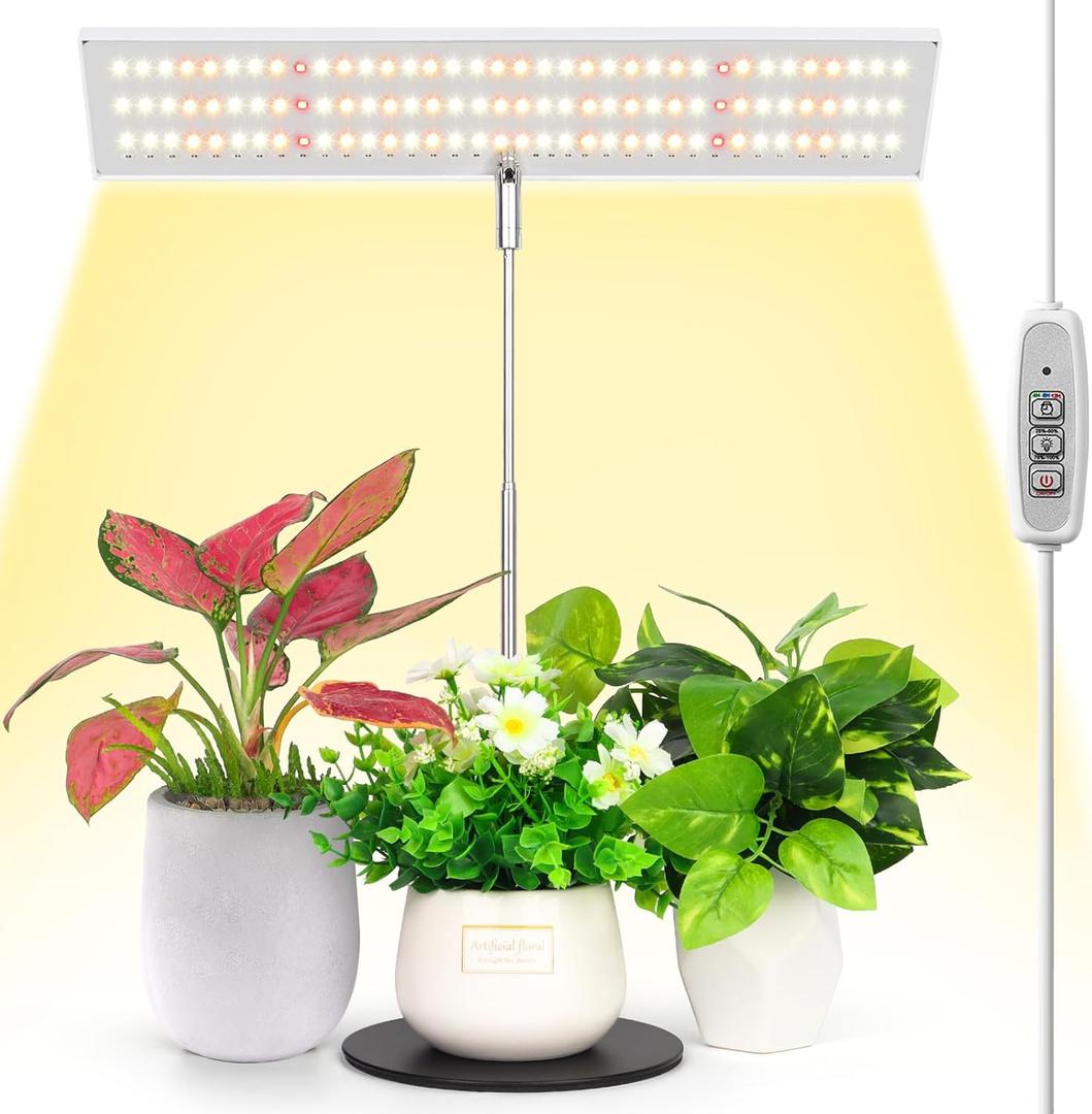 LORDEM Grow Light, Full Spectrum LED Plant Light for Indoor Plants, Height Adjustable Growing Lamp with Auto On/Off Timer 4H/8H/12H, 4 Dimmable Brightness, Ideal for Home Desk Plant Lighting