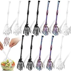 Zhehao 12 Pcs Halloween Skeleton Hand Salad Tong Spoon Halloween Gothic Hand Skull Claw Tong Salad Spoon Tableware for Kitchen Party Food Table Decoration(Multicolor)