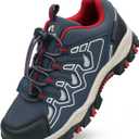Boys Girls Hiking Trail Shoes Waterproof Slip Resistant Outdoor Trekking Walking Running Sneakers(Little/Big Kids) (Navy Blue Red), 37