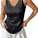 SweatyRocks Women's Sequin Tank Tops V Neck Sparkly Tops Sleeveless Glitter Vest Party Outfits (Black, L)