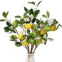 Faux Greenery Artificial Lemon Stems 5 Pcs Faux Lemons Fruit with Stem 24" Fake Lemons Branches Flower Arrangement Lemon Centerpieces Decoration for Home Office Festival Flower Decor(2Yellow+3Green)