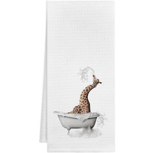Funny Bathing Giraffe Bathroom Hand Towels, Giraffe Gifts for Kids, Cute Wild Animal Decorative Hand Towels for Kids Bathroom Decor, 16x24 Inch