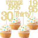 2 x Gyufise 24Pcs Happy 30th Birthday Cupcake Toppers Glitter Thirty 30 Fabulous Vintage 1995 Cupcake Picks for 30th Birthday Wedding Anniversary Party Cake Decorations Supplies Gold
