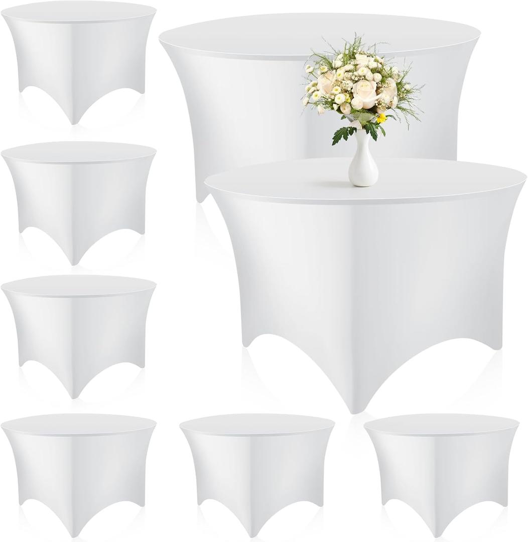Preboun 8 Pack 72 Inch/ 6 FT Spandex Round Tablecloth Fitted Stretch Tablecloth Elastic Table Cover for Wedding Party Restaurant Banquet Cocktail and Halloween(White)