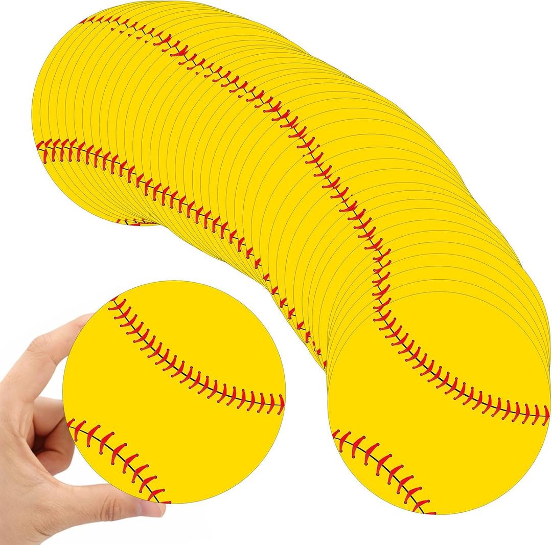 Tenceur 80 Pcs Softball Cutouts 5.91 Inch, Sports Party Decorations DIY Paper Ball Cut Outs with Glue Points, Bulletin Board Poster Sport Theme Party Birthday Baby Shower Game Day Wall Decor Supplies