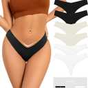 Seamless Thongs for Women V-Shaped No Show Panties Soft Comfortable Breathable Workout Underwear Multiple Pack (L)