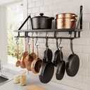 KES 24 Inch Kitchen Pot Pan Rack Wall Mounted Hanging Storage Organizer Wall Shelf With Hooks Matte Black, KUR215S60-BK
