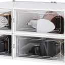 PARANTA 4-Piece Boot and Shoe Storage Box, Stackable Clear Plastic Shoe Box, Space-Saving Shoe Organizer for Boots, Sneakers, and High Heels, Clear (Clear-4pcs)