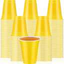 Sabary 100 Pack 12oz Plastic Cups Graduation Heavy Duty Drinking Disposable Cups with Lines for Beverage Holiday Camping Barbecues Birthday Party Outdoor Picnic(Yellow and White)