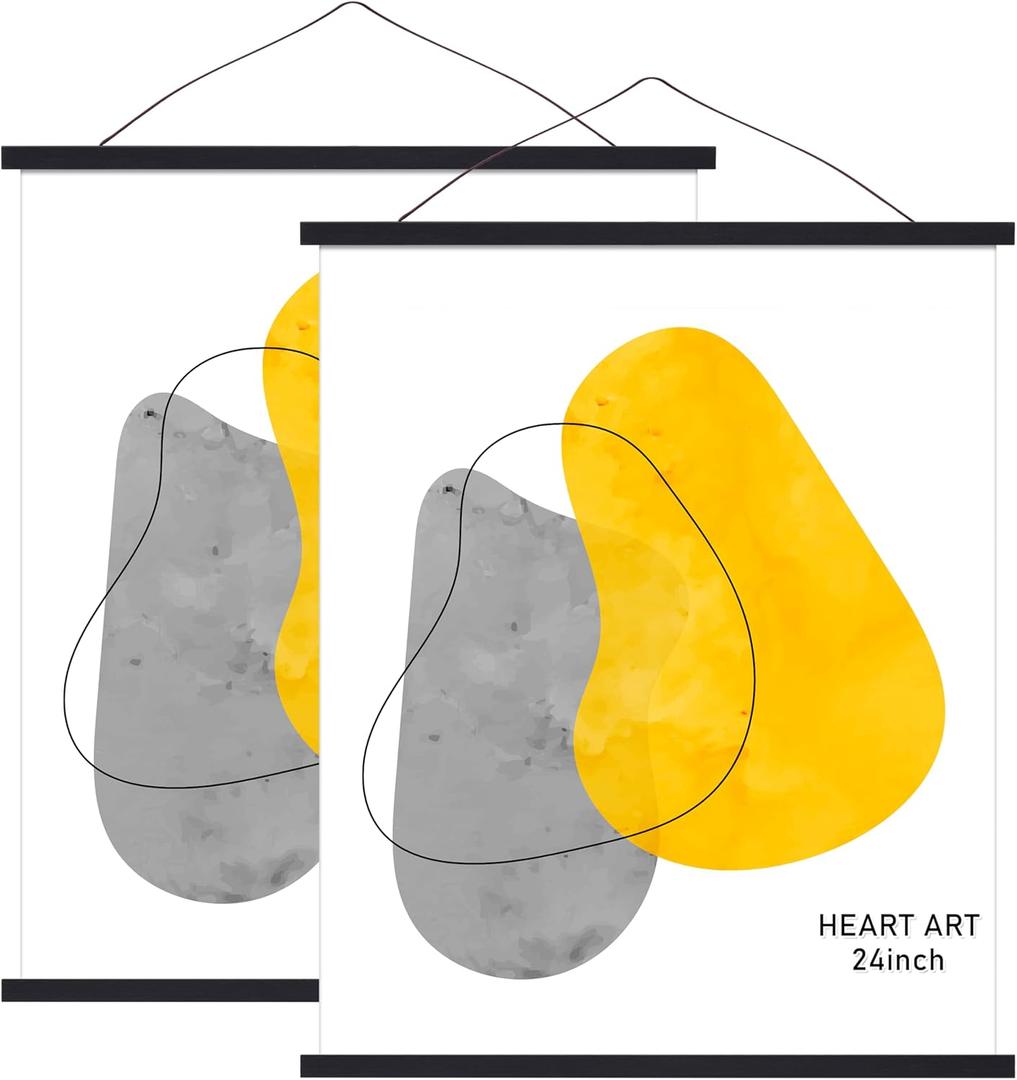 HEART ART Magnetic Poster Hanger Frame,24x36,24x18,24x30 Poster Frame Wood Wooden Magnet Hanging Kit for Walls Map Canvas Artwork (Black,2 PACK)
