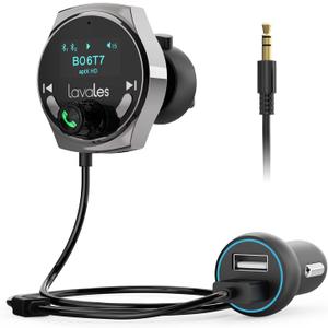 Car Bluetooth Aux Receiver, [ Enhanced Mic & LED Display &Noise Cancellation], Bluetooth 5.3 AUX Car Kit Adapter, Wireless Audio Receiver for Hands-Free Calls (Telphone Number& Lyrics Display)