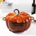 Pumpkin Cocotte,Pumpkin Dutch Oven Pot with Lid, Enamel Cast Iron Cooking Pot,Non Stick Pumpkin Pot, Stew Pot Soup Pot, Serves 3-5,Halloween Thanksgiving Decor Pot Gift (3.9 Quart, Orange)