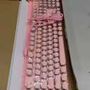 AULA F2088 Typewriter Mechanical Keyboard, Pink Retro Wired Gaming Keyboard with Blue Switches, Rainbow Backlit, Round Keycaps, Media Knob & Removable Wrist Rest