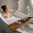 Walnut Bathtub Tray (35"x9"x2.5"), Luxury Bath Tray for Tub | Anti-Tip Adjustable Bathtub Trays for House Warming Gifts