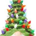 Gnomes Ceramic Christmas Tree 12inch Hand Painted Pre-Lit Gnomes Ceramic with 46 Multicolored Lights for Fireplace Bedroom Night Table Valentine's Day Gift St. Patrick's Day Decoration