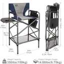 LANMONTAIN Folding Tall Director Chairs,30.7'' Seat High Makeup Solan Chairs,Portable Camping Chair w/Side Table Functional Pocket and Footrest,Comfy Bar Stool Heavy Duty Supports 350 Lbs,Blue