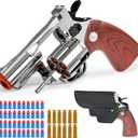 Revolver Toy Gun & Holster Set - EVA Foam Soft Bullets Play Sniper Pistol Cap Gun Western Cowboy Toys Gift Boys Small Hand Guns Rifle Blaster Kids Age 6 7 8 9 10 11 12 Silver&Realistic Wood Pattern
