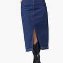 Women's Denim Skirt High Waist Front Slit Raw Trim Hem Pencil Skirt with Pockets Midi Jean Skirts XL