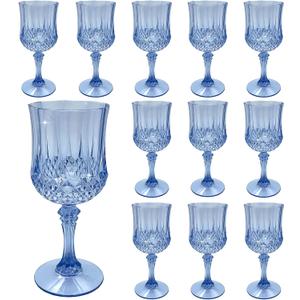 Plastic Wine GlassesPlastic Goblets Vintage Style Cordial Drinking Glasses for Wedding Reception, Grand Event Party Supplies (12, Blue)