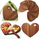 Nuenen 50 Pcs Mini Wooden Charcuterie Board Bulk, Small Wood Cutting Board for Crafts, Laser Engraving with Knives, Organza Bags Wedding Baby Shower Favors Gift (Heart, Acacia Color)