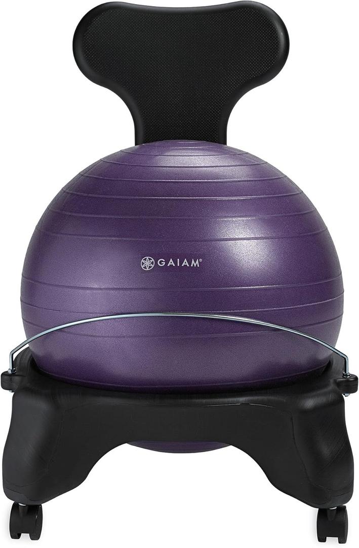 Gaiam Classic Balance Ball Chair  Exercise Stability Yoga Ball Premium Ergonomic Chair for Home and Office Desk with Air Pump, Exercise Guide and Satisfaction Guarantee (Purple)