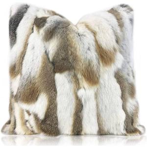 Natural Rabbit Fur Throw Pillow Cover 20x20 Luxury Farmhouse Animal Hair Cozy Cushion Cover Handcrafted Soft Plush Fur Decorative Throw Pillow Coversfor Couch Sofa (Rabbit Fur Set 1)
