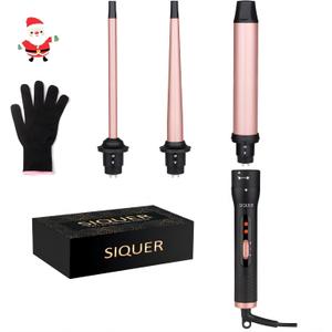 3 in 1 Curling Wand Set - SIQUER Hair Waver Curling Iron for Women with 3 Interchangable Ceramic Beach Waves Wands 1/2 Inch to 1 1/4 Inch Fast Heating Up Hair Curler with Box (Rose, Black)