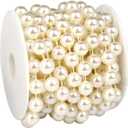 16.4 FT Pearl Beads Garland for Decoration, 12MM Ivory Craft Pearl Beads String Roll Spool for DIY Craft Wedding Party Christmas Tree Decoration