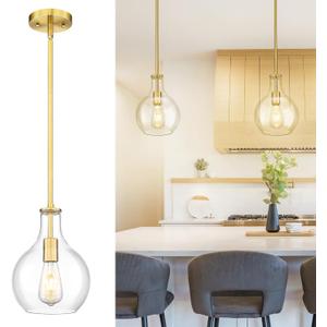 Emak Modern Brushed Gold Pendant Light, 8 Inch Pendant Lights Kitchen Island with Clear Glass Shade, Modern Hanging Light Fixture for Kitchen, Bathroom, Bedroom, Dining Room, PL125-BGD