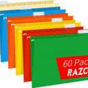 Hanging File Folders, RAZCC 60 Pack Reinforced Hanging Folders Letter Size, Designed for Bulky Files, Filing Cabinet, Adjustable Tabs, Assorted Colors (No expansion)