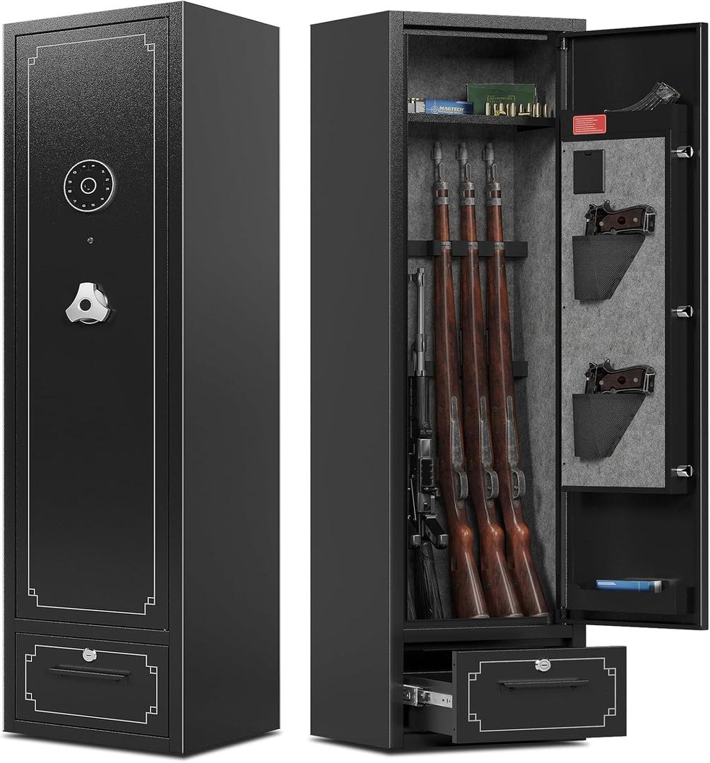 KAER 5-6 Gun Safe,Gun Safes for Rifle and Pistols,Gun Cabinets,Rifle Safe,GunSafes for Rifle and Shotguns,Gun Safes & Cabinets with Drawer,Indoor Gun Rack,Removable Shelf (L)