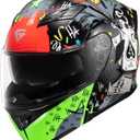 KYPARA Motorcycle Dual Visor Flip up Modular Full Face Helmet with DOT Certification of Impressionism, Size XL