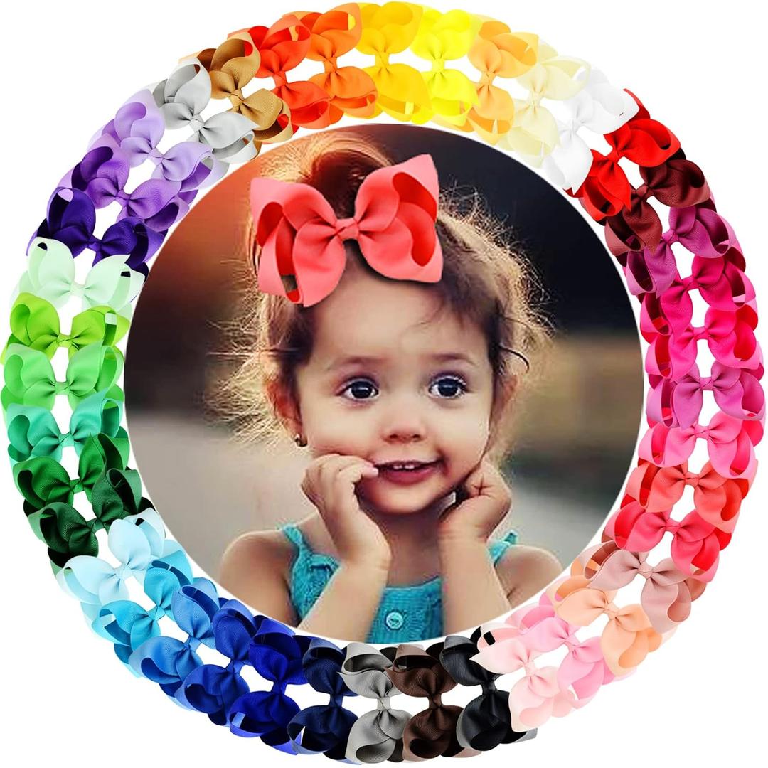 40colors 4.5" Hair Bows for Girls Grosgrain Ribbon Big Hair Bows Alligator Clips Hair Accessories for Baby Girls Infants Toddlers Teens Kids Children