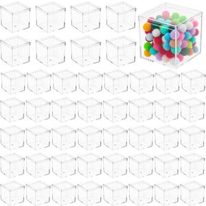 Telooco 48 Pcs Clear Acrylic Box with Lid 2.2 x 2.2 x 2.2 Inch Small Square Display Boxes Candy Storage Containers, Stackable Small Acrylic Cubes for Candy Pill Beads Earring Jewelry Party Favor