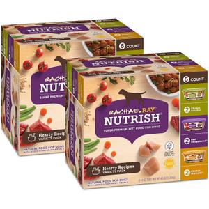 Rachael Ray Nutrish Wet Dog Food Variety Pack Hearty Recipes, six (6) 8 oz Tubs (Pack of 2) (EXP 11/15/26)