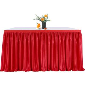 Red Table Skirt 6ft Polyester Table Cloth Cover for Princess Baby Shower Wedding Rectangle or Round Table Decorations (L6(ft)* H30in)