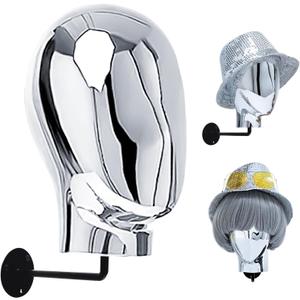 CHADWICK Hat Display Stand Wall Mount Chrome Wig Head Stand Stylish Mannequin Head Stand Durable Wig Holder for Hats, Wigs, Glasses, Luxury Look at Home, Salon, Head Swivels, 20'' Circumference