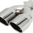 1 Pc Slant Cut Dual Exhaust Tip 2.4" Inlet 6.2" Outlet 8.1" Length Tailpipe Universal Car Bolt on Stainless Steel Silver Tone Rear