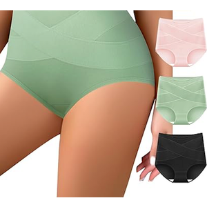 Women's High Waisted Underwear Slightly Tummy Control Cotton Panties Full Coverage Postpartum Briefs 3 Pack, XXL