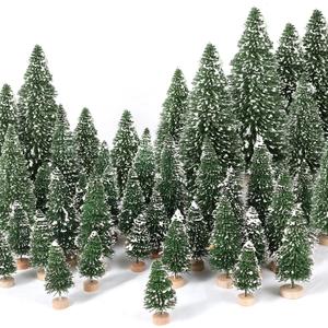 30pcs Mini Christmas Trees, Artificial Christmas Pine Tree Mini Bottle Brush Trees Tabletop, Small Sisal Trees with Wooden Bases, Xmas Holiday Home Decor (Green-A)