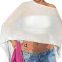 Off The Shoulder Sheer Crochet Vacation Outfits Poncho Sweater Top Summer Beach Cover Up (Beige, XXL)