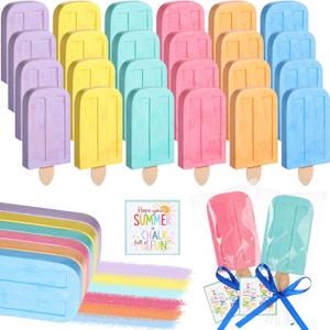 Gueevin 24 Set Ice Cream Sidewalk Chalk Set Washable Sidewalk Chalk Gifts Bulk 6 Color Summer Kit Gift with Bag, Card & Ribbon for Street School Graduation Summer Outdoor Art Play Party Favors
