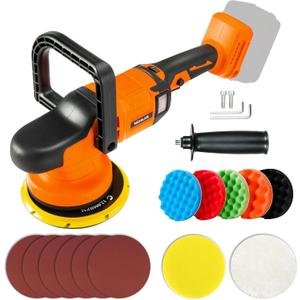 Car Orbital Polisher Compatible with DEWALT 20V Battery, 6inch 150mm Brushless Cordless Design Buffer Car Waxer with 6 speeds 750-6800RPM, 13PCS Polishing Accessories (NO BATTERY)